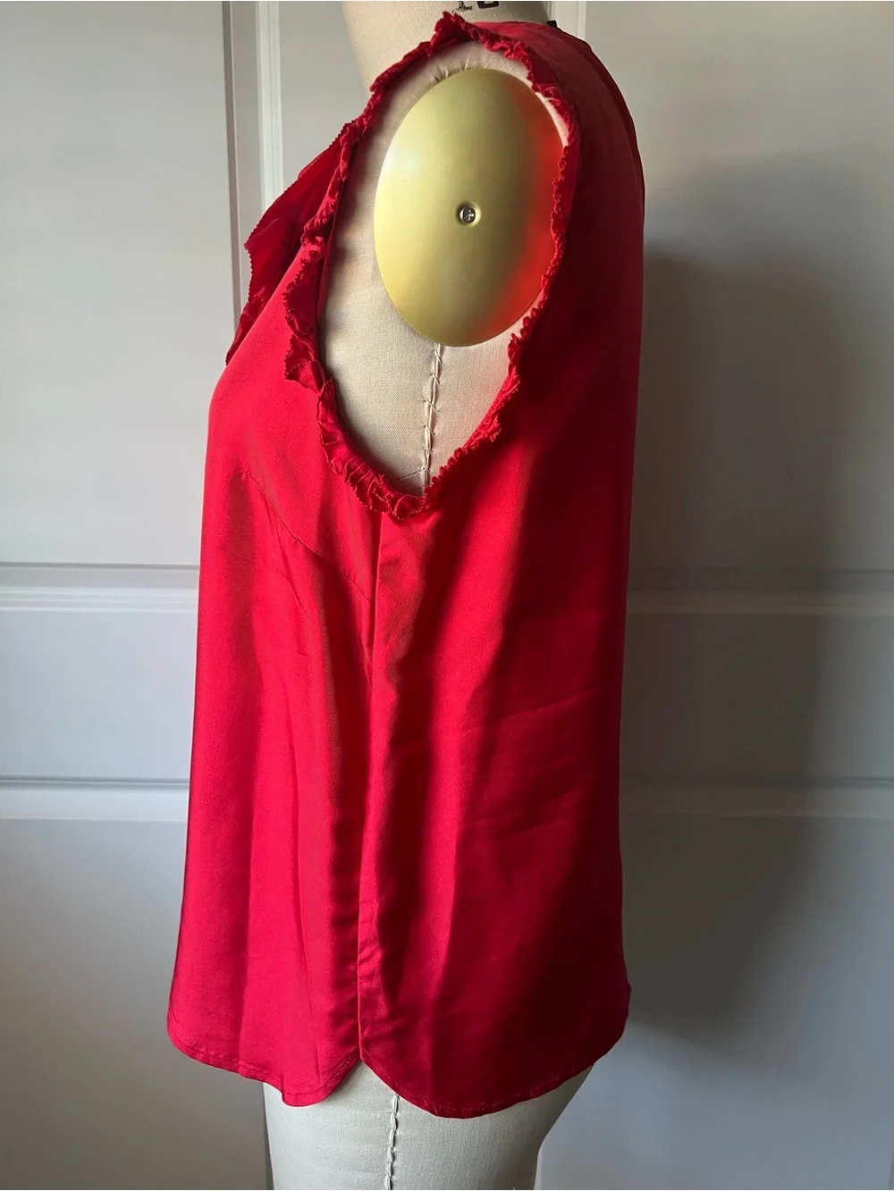 J. Crew Red Ruffle V-Neck Silk Sleeveless Camisole
